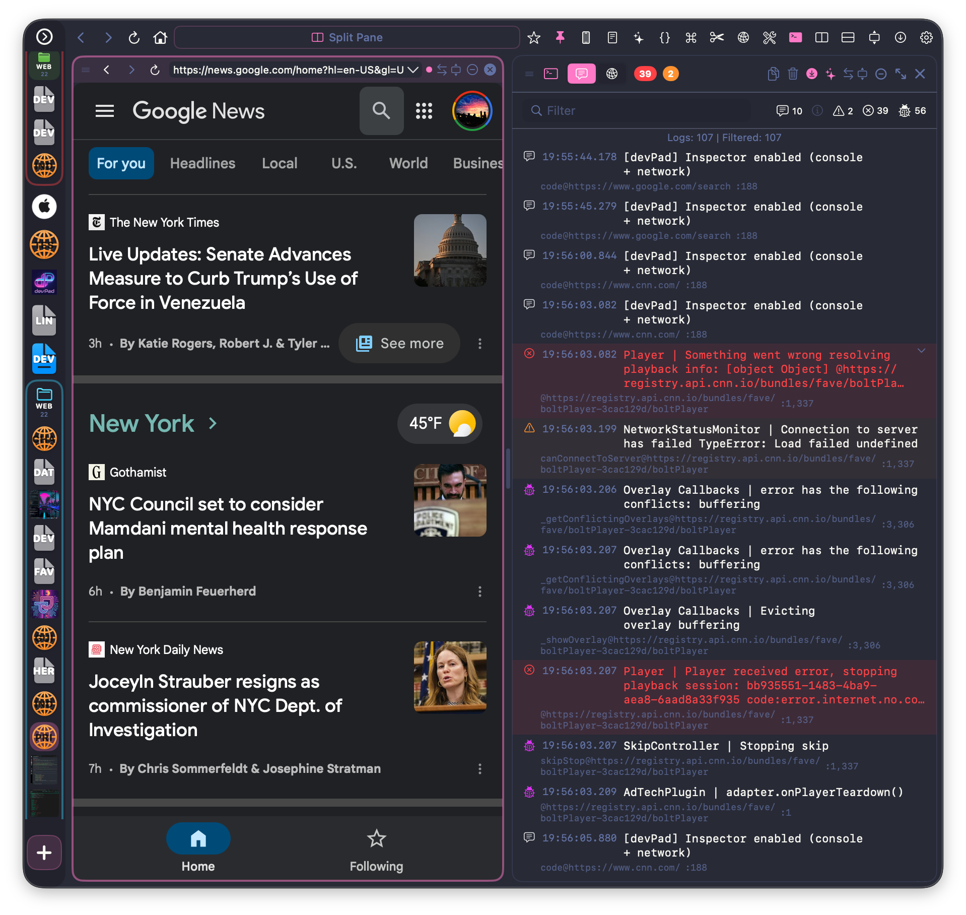 Inspector Network tab showing captured requests